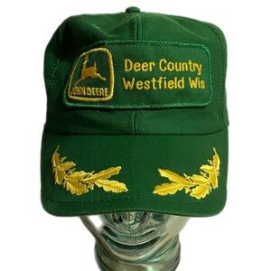 Vintage John Deere Snap Back Hat Big Patch Oak Leaf Westfield Wisconsin Green OS